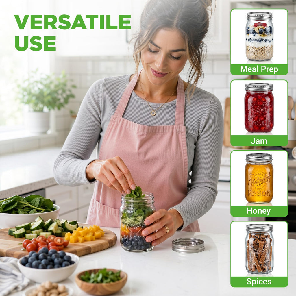 16 oz. Wide Mouth Glass Food Storage Containers with Lids, 12 Pcs L96726