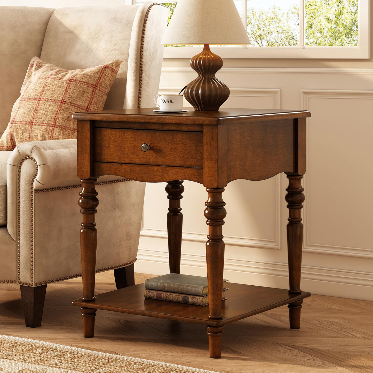 Solid Wood End Table with Drawer Q328378