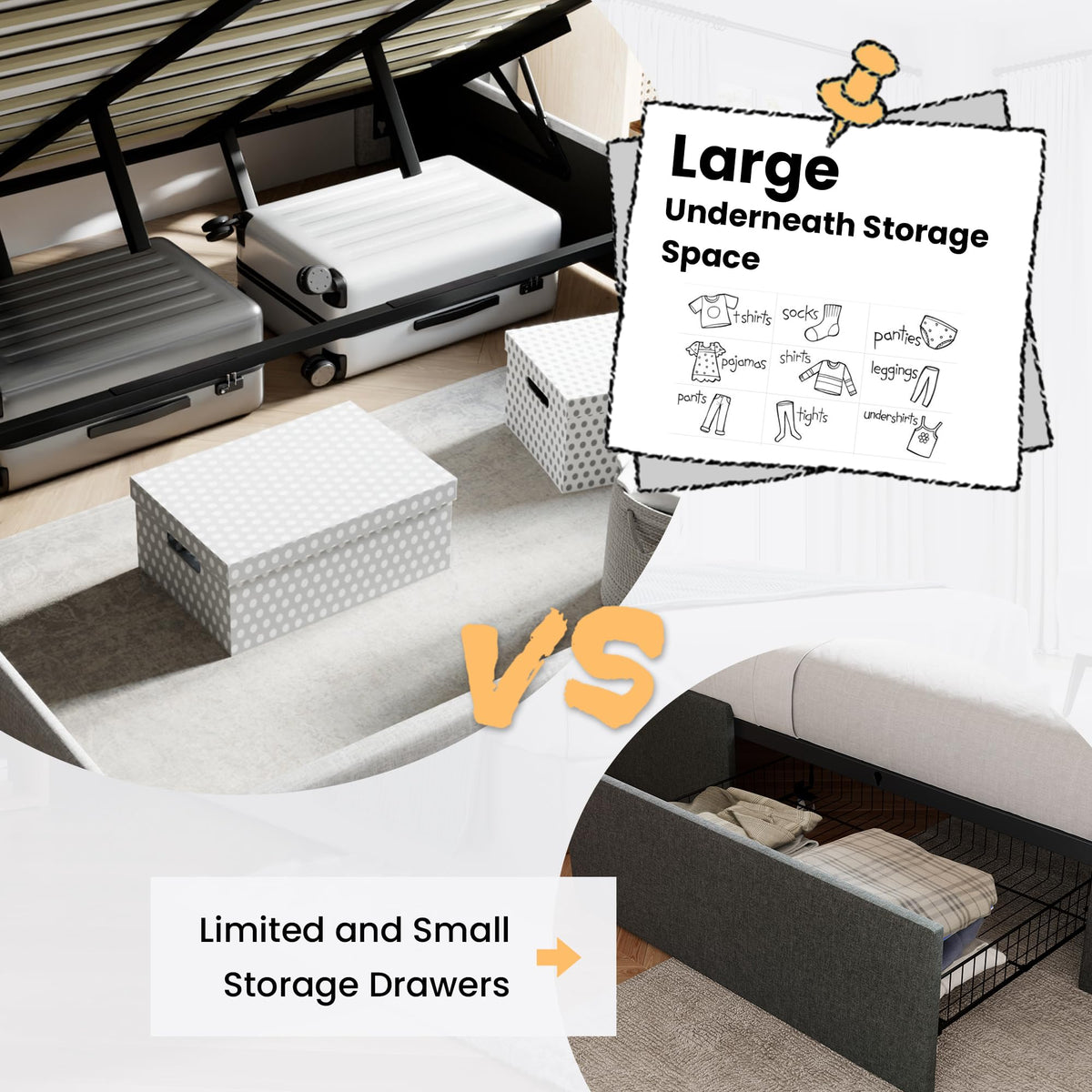 Queen Size Lift Up Hydraulic Storage Bed Frame Light Beige D216023