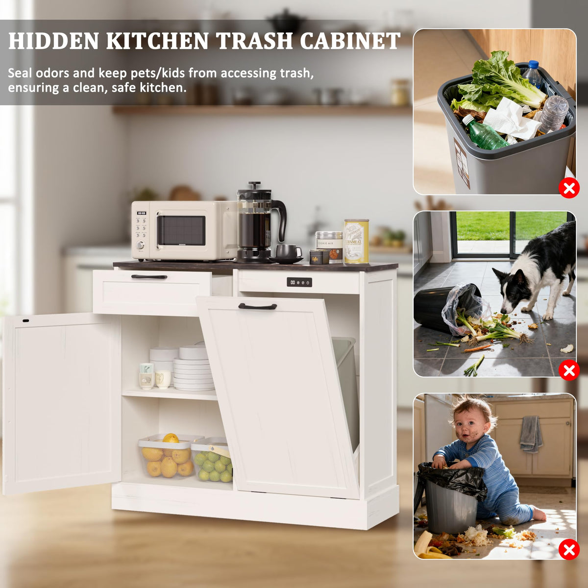 Off-White Tilt Out Trash Can Cabinet J74795