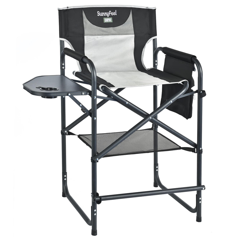 Tall Portable Folding Camping Chair with Side Table and Footrest F128509