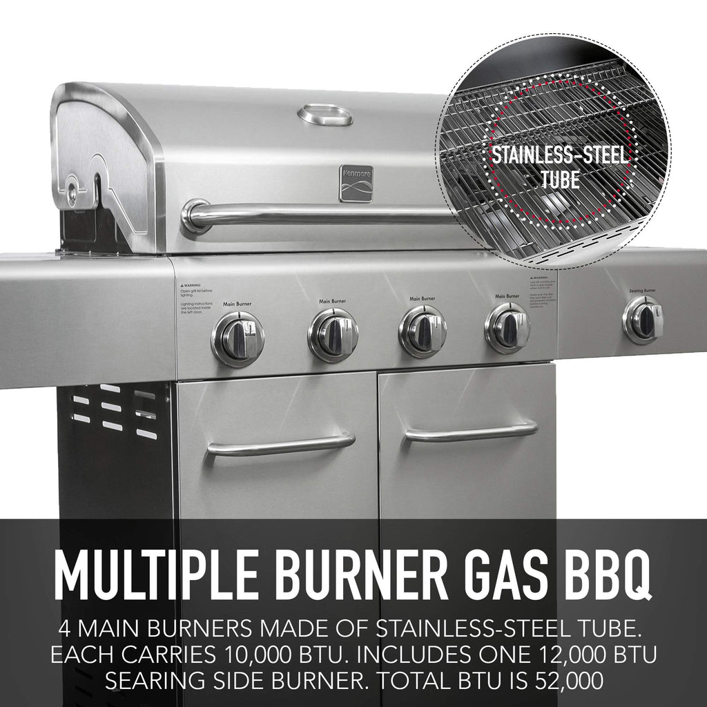 4-Burner Stainless Steel Propane Gas Grill with Side Burner P331437