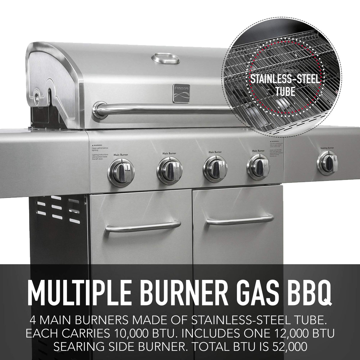 4-Burner Stainless Steel Propane Gas Grill with Side Burner P331437