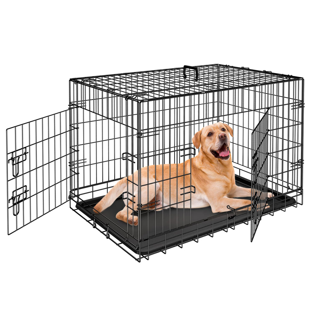 42 Inch Folding Metal Dog Crate with Tray and Handle X52154