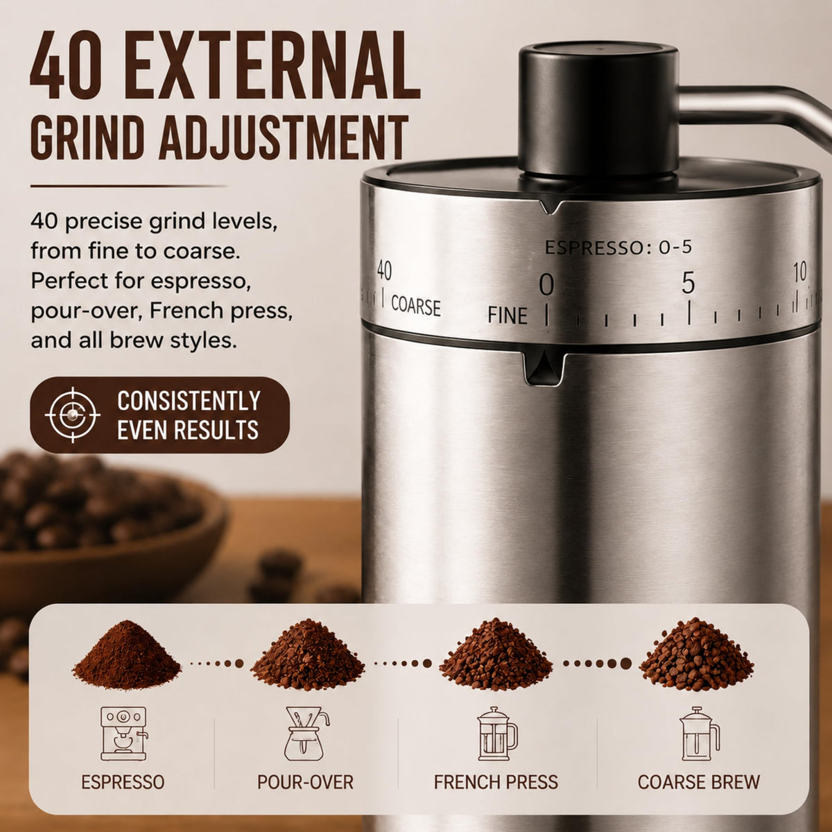 Manual Coffee Grinder with Adjustable Settings D92512