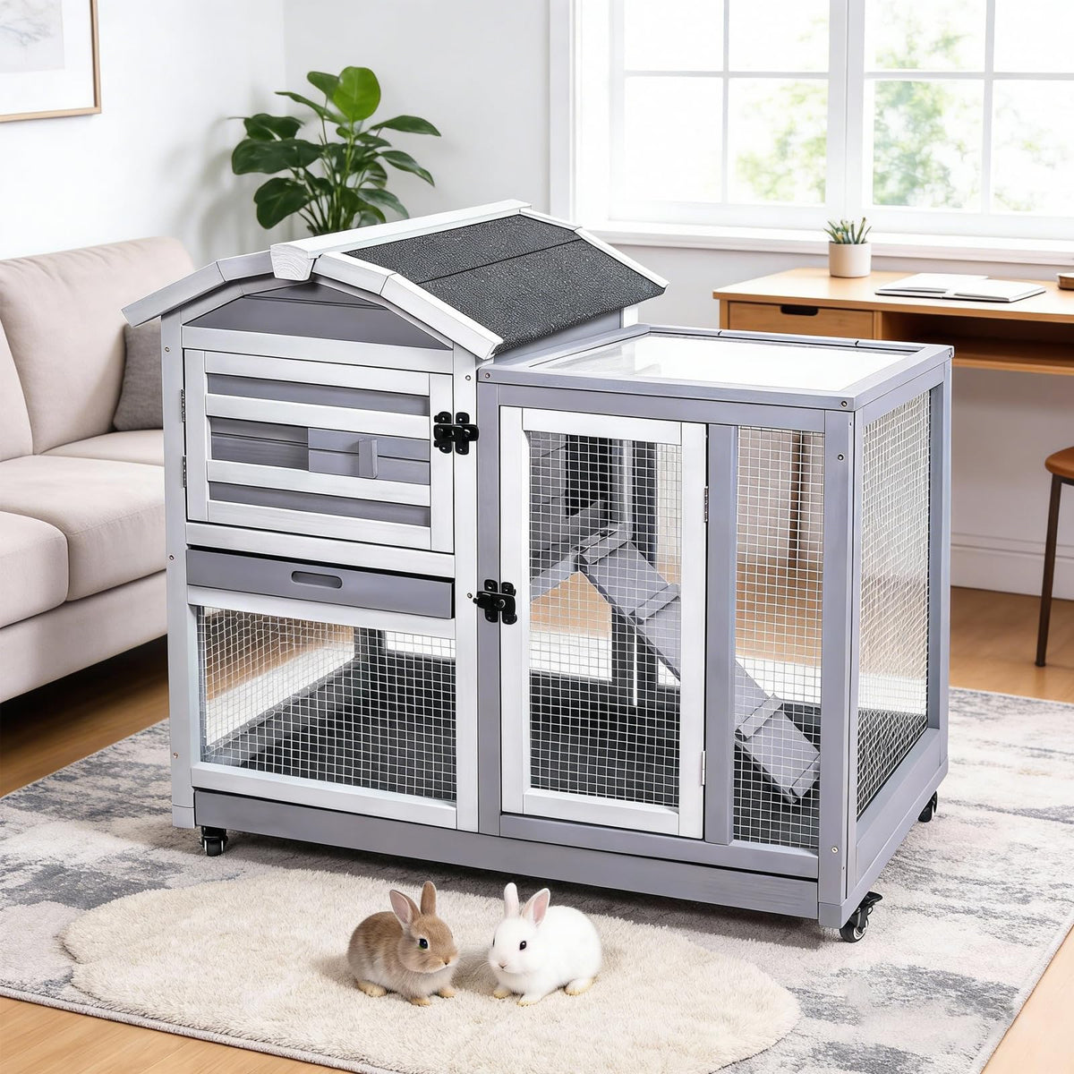 Wooden Rabbit Hutch with Waterproof Roof P41787