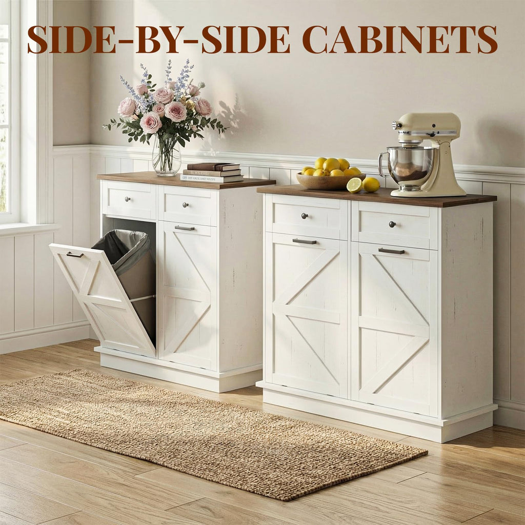20 Gallon Wooden Tilt Out Trash Can Cabinet with 2 Drawers Y847