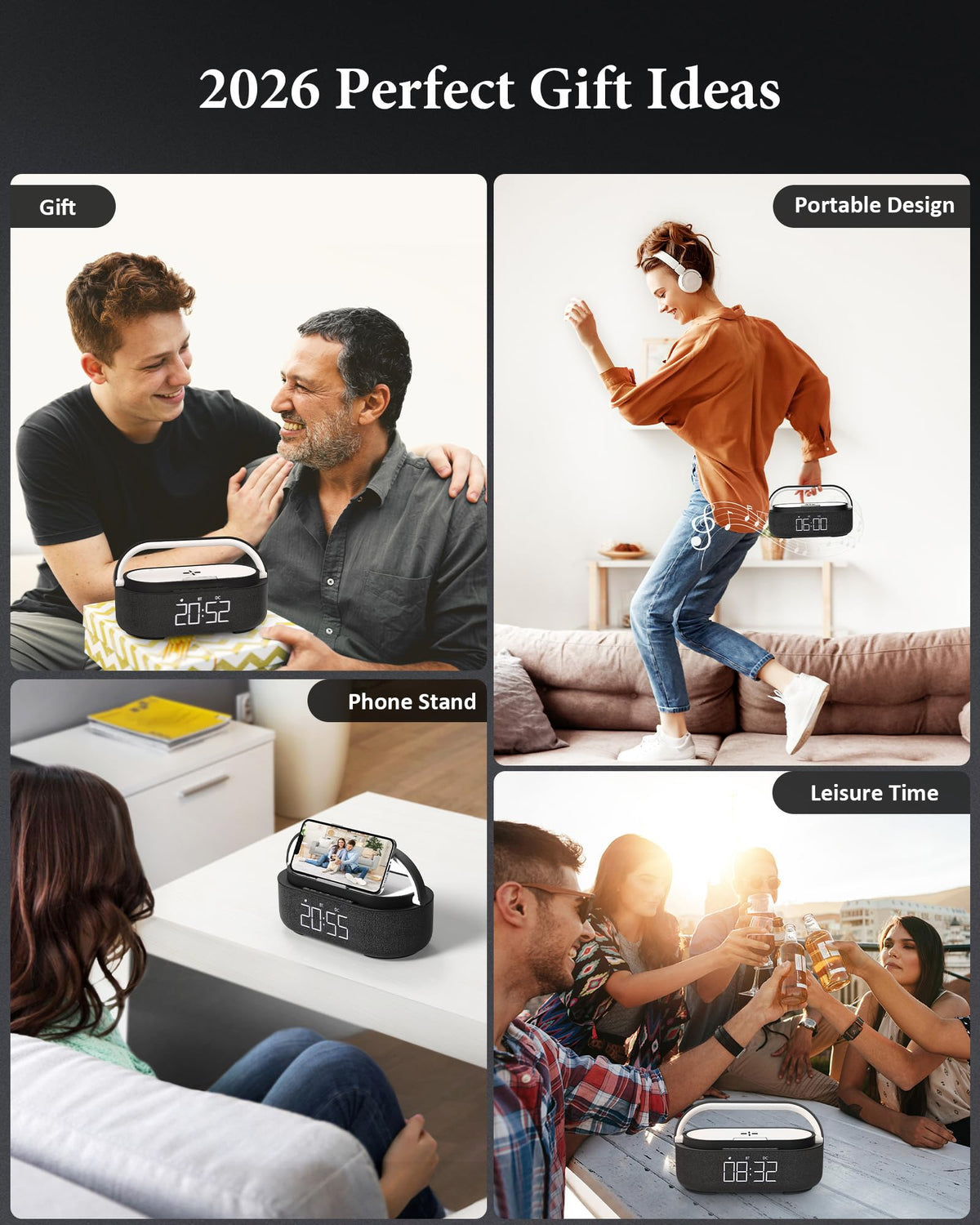 Bluetooth Speaker with Wireless Charger FM Radio LED Light V789