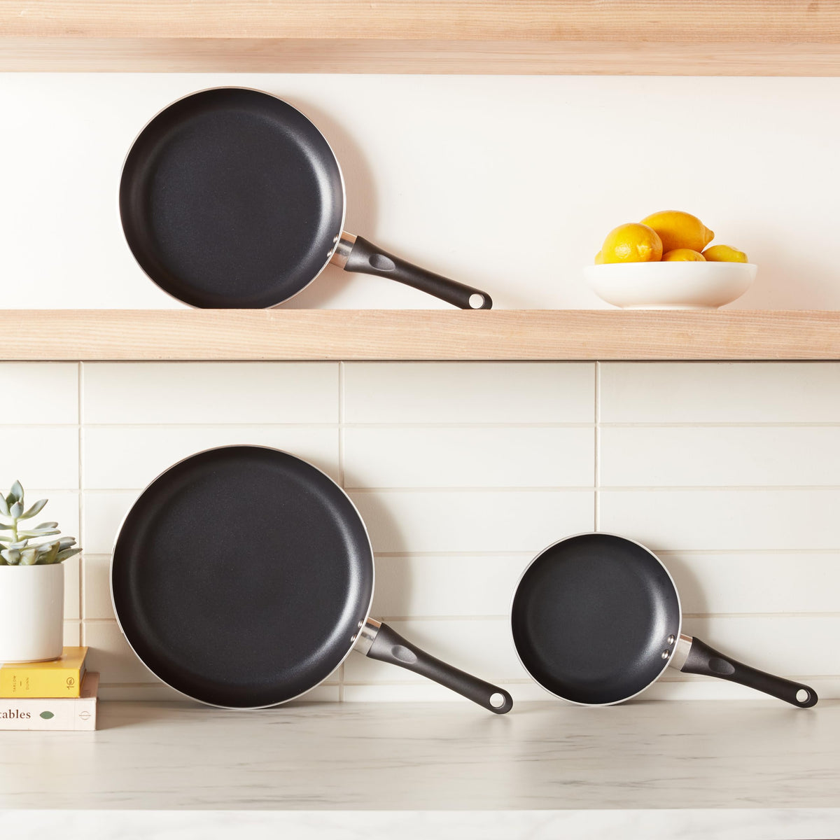 Ceramic Nonstick Frying Pan Set, 3-Piece, Black U22341