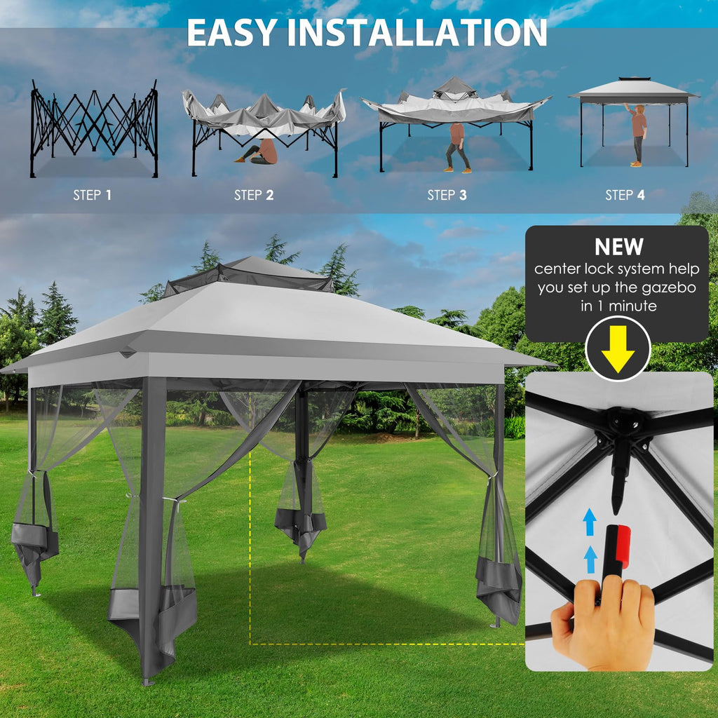 11x11 Pop Up Gazebo Canopy Tent with Mosquito Net Q6899