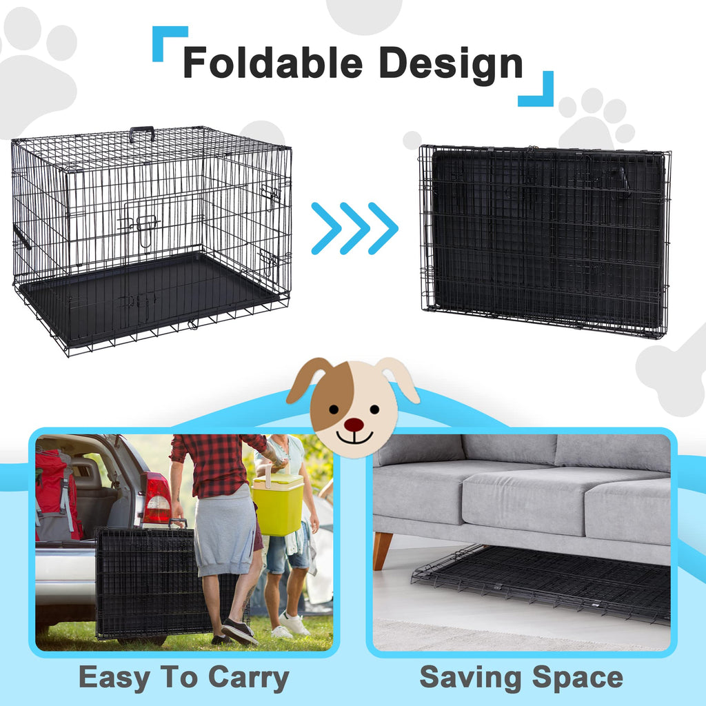 42 Inch Folding Metal Dog Crate with Tray and Handle X52154