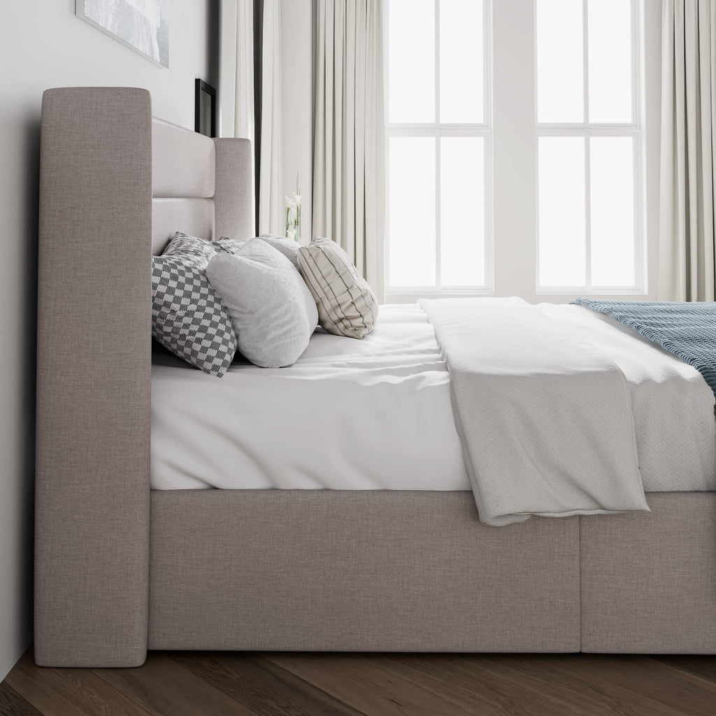 Queen Size Lift Up Hydraulic Storage Bed Frame Light Beige D216023