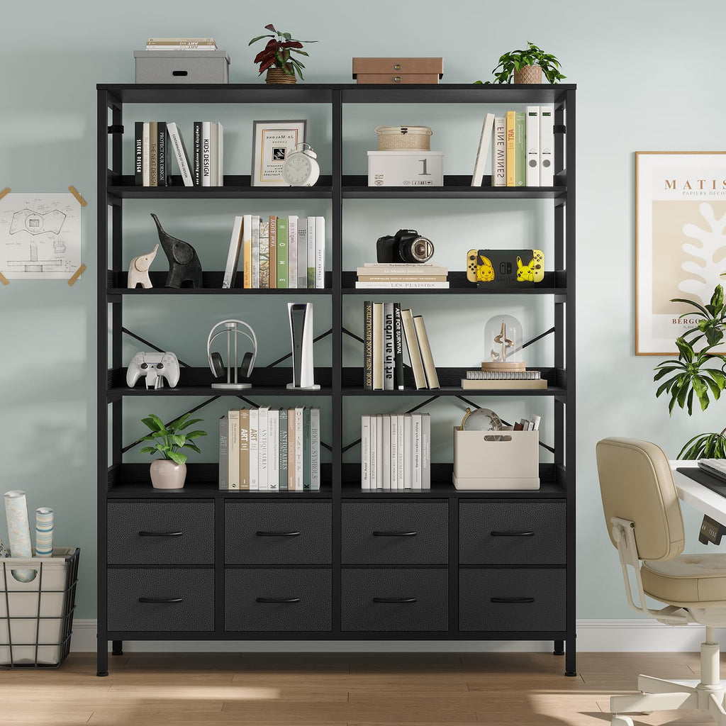 Black 8 Fabric Drawer 7-Tier Bookshelf E957024