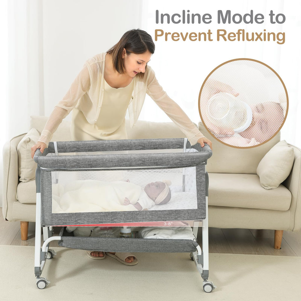 Portable Bedside Bassinet with Waterproof Mattress, Grey D877
