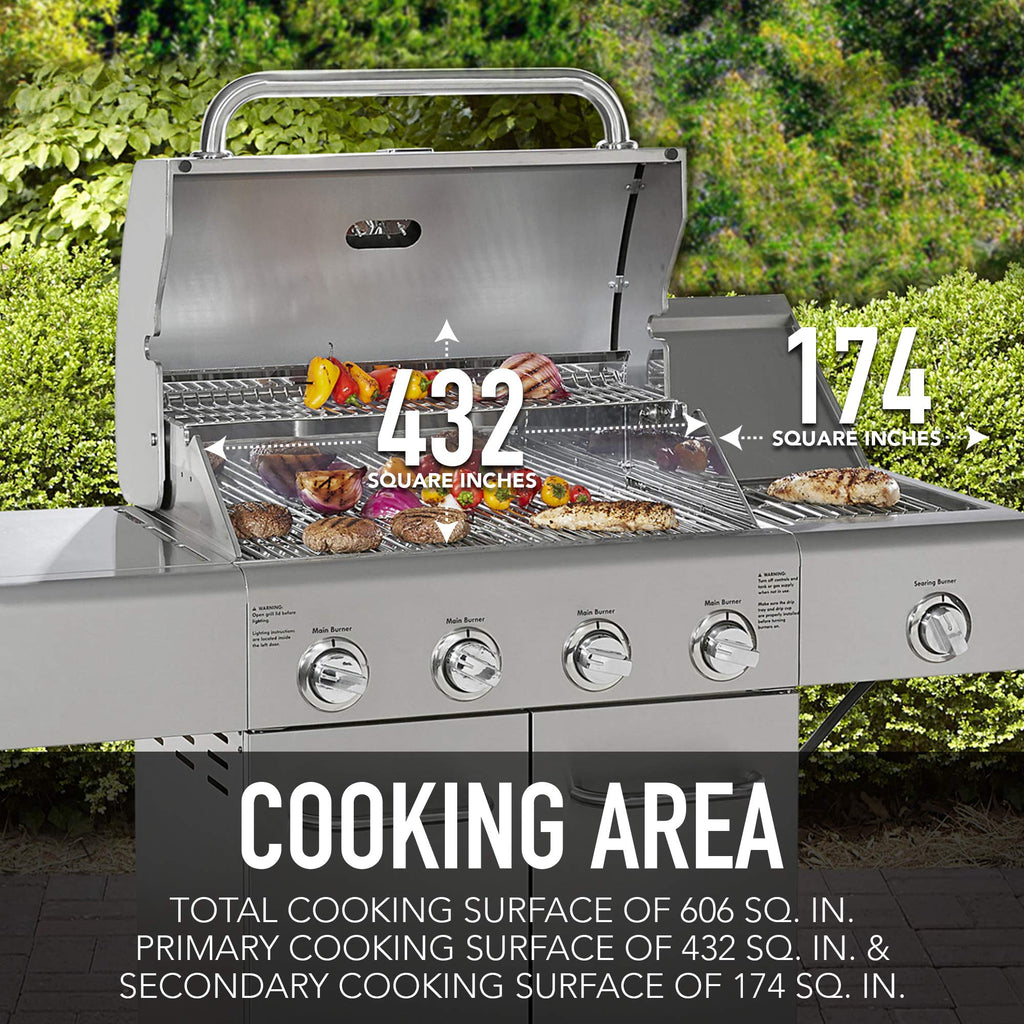 4-Burner Stainless Steel Propane Gas Grill with Side Burner P331437