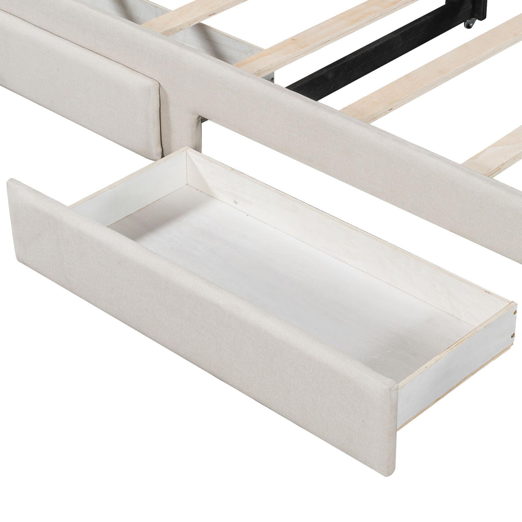 Twin XL to King Size Upholstered Daybed with Trundle and 2 Storage Drawers U59177
