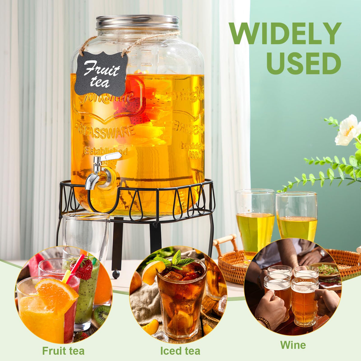 3 Gallon Glass Beverage Dispenser with Stand K6421