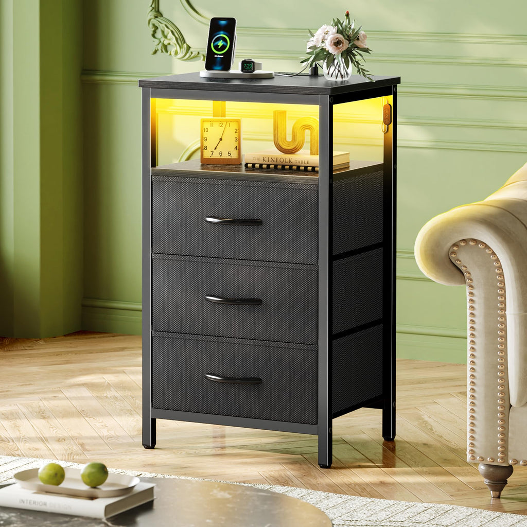 3 Drawer Nightstand with Charger Station and LED Lights S71986