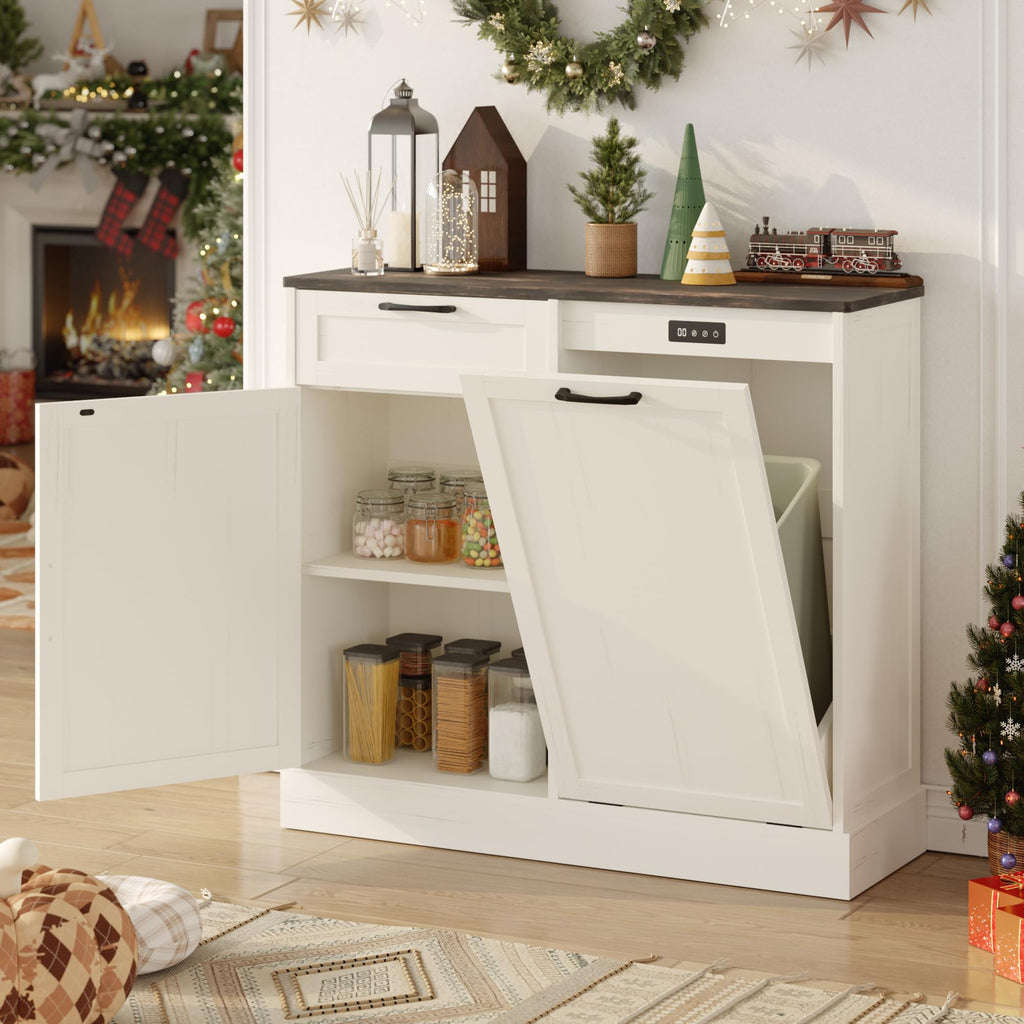 Off-White Tilt Out Trash Can Cabinet J74795