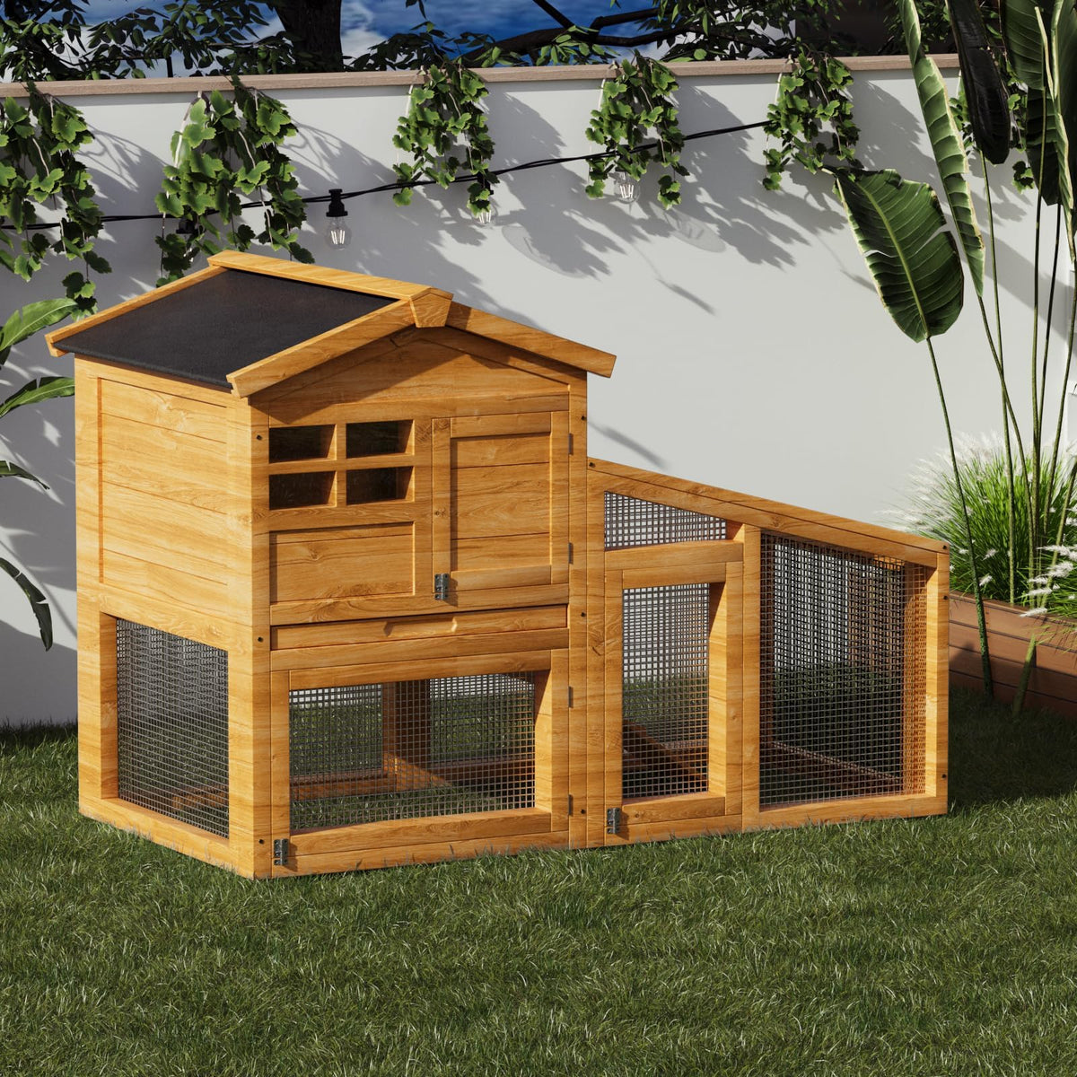 2-Story Wooden Rabbit Hutch with Run M250592