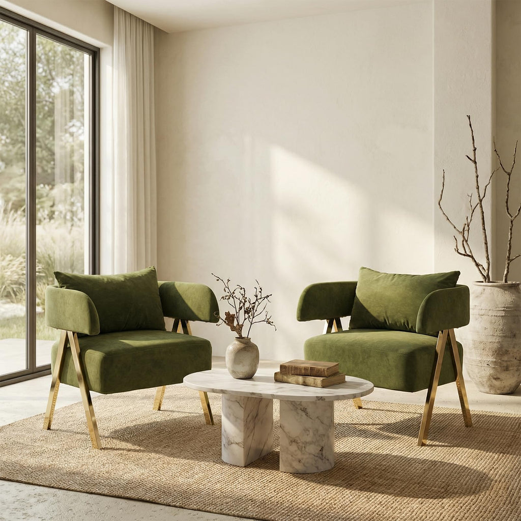 Green Velvet Dining Chairs Set of 2 with Arms U130726