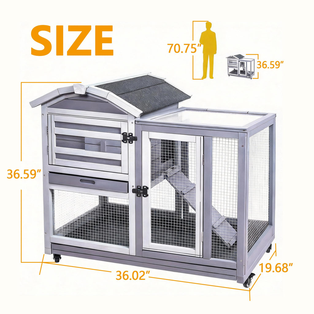 Wooden Rabbit Hutch with Waterproof Roof P41787