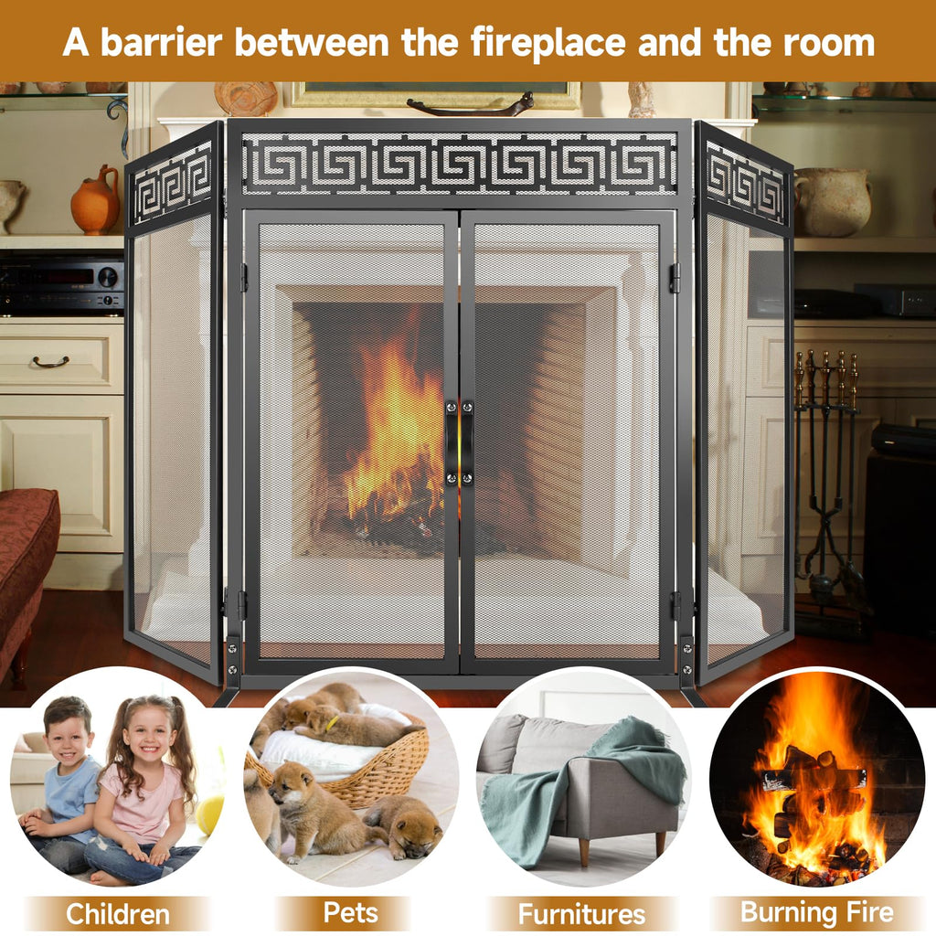50"x32" Adjustable 3-Panel Fireplace Screen with Doors X2757