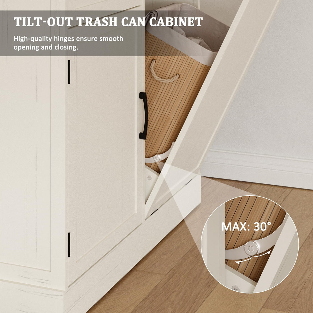 Off-White Tilt Out Trash Can Cabinet J74795