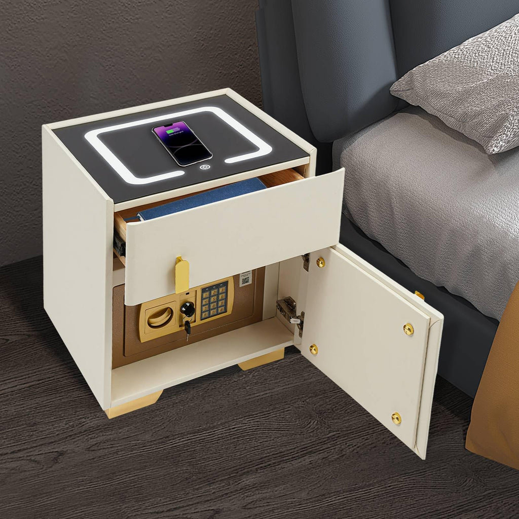 Smart Nightstand with Drawer and Safe, Wireless Charging, LED, USB R194