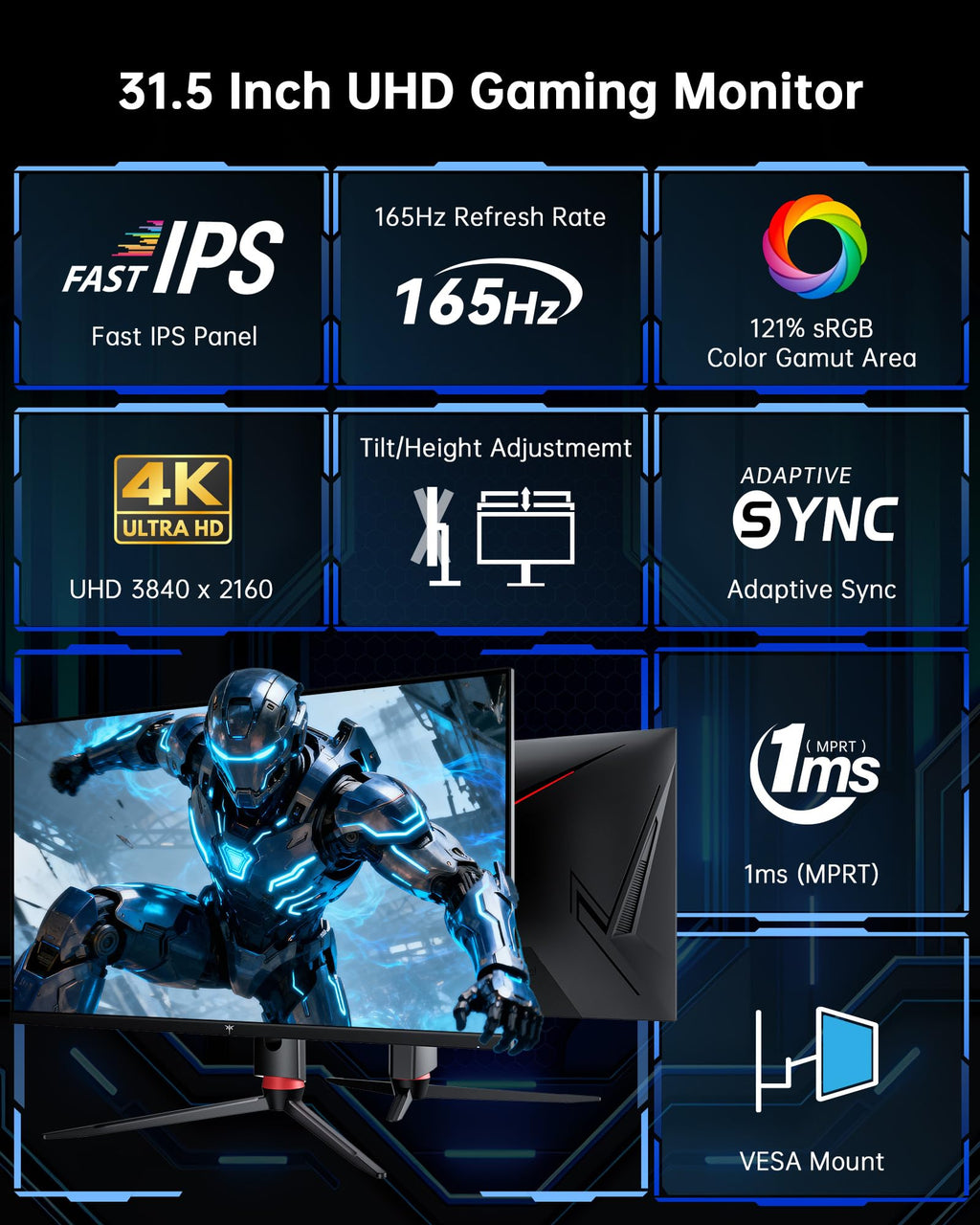 32 Inch 4K 165Hz UHD Fast IPS Gaming Monitor D2548