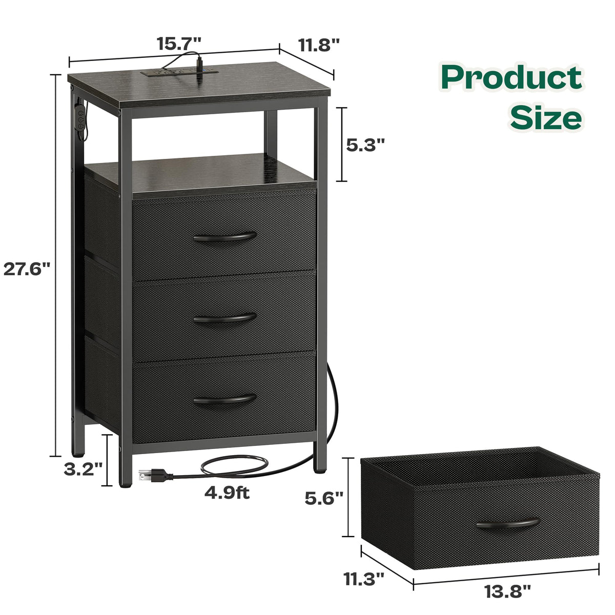 3 Drawer Nightstand with Charger Station and LED Lights S71986
