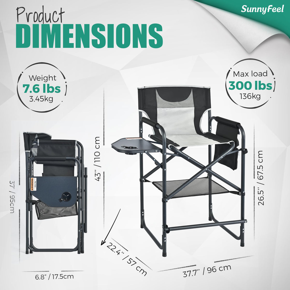 Tall Portable Folding Camping Chair with Side Table and Footrest F128509