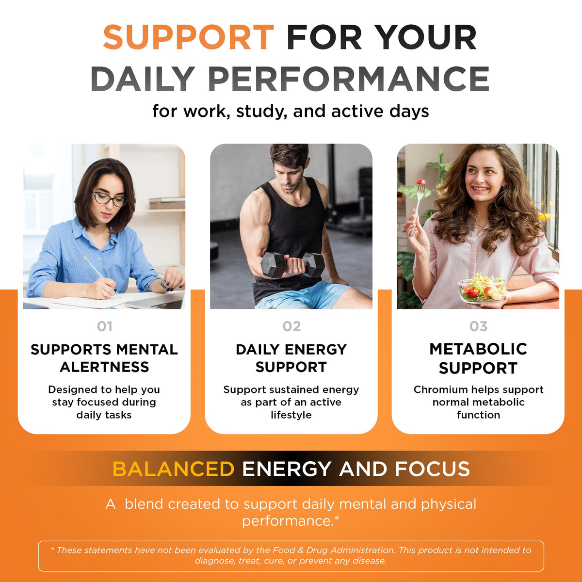 Natural Energy & Focus Supplement with Panax Ginseng, Guarana Extract & Chromium Picolinate, 60 Caps H9851