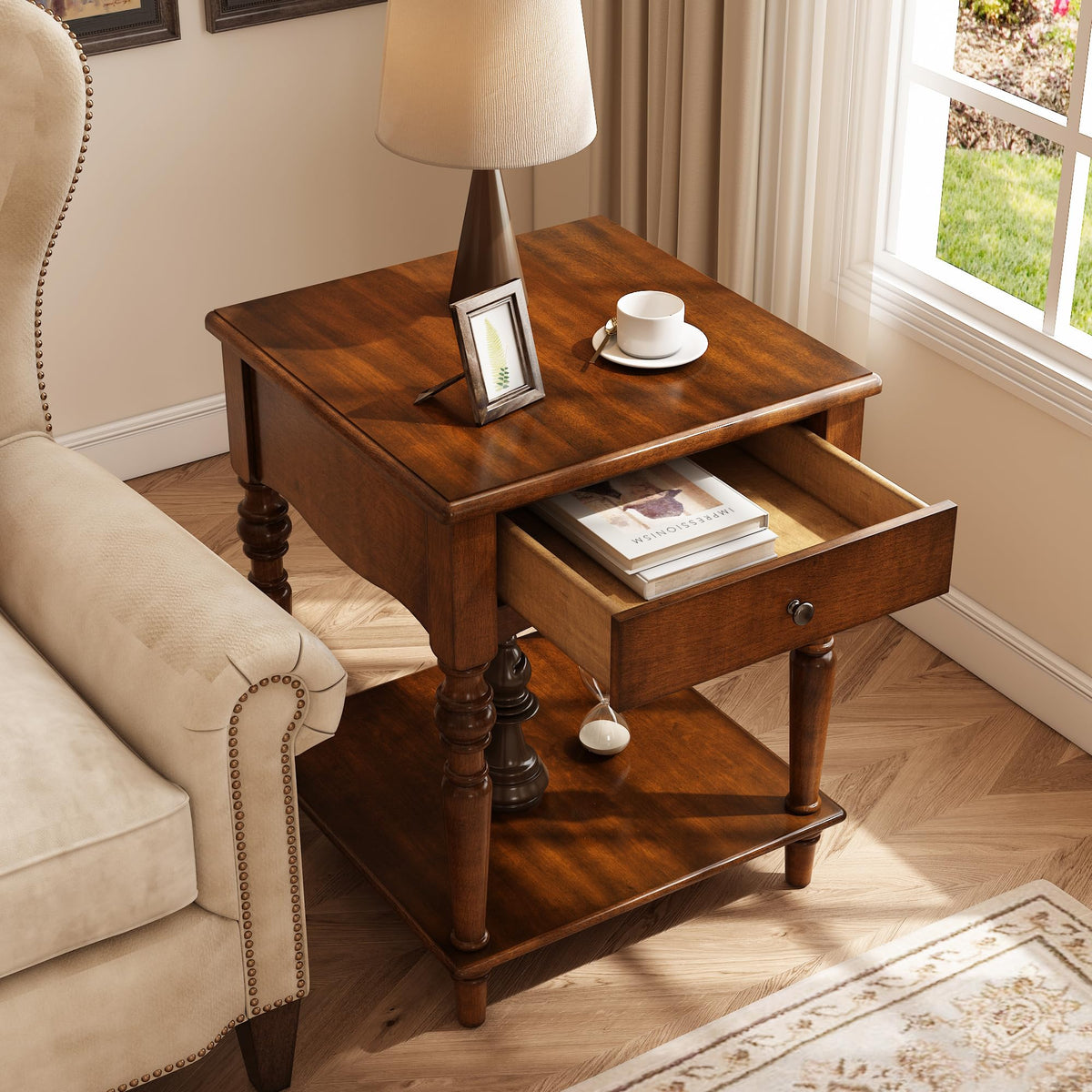 Solid Wood End Table with Drawer Q328378