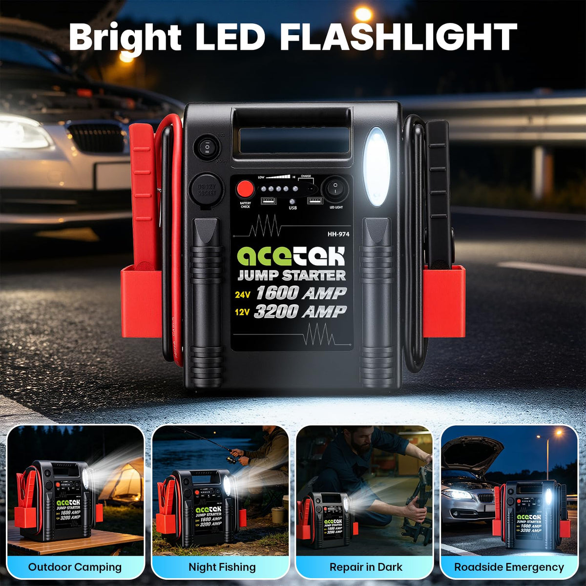 24V / 12V 1600/3200 Peak Amp Heavy Duty Jump Starter with USB and DC Output P907