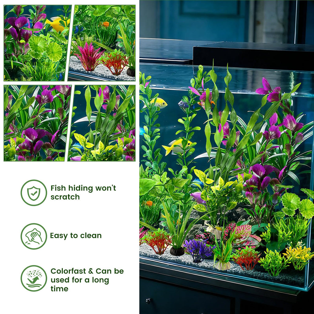 Artificial Aquarium Plants Green Plastic Fish Tank Decorations U733605