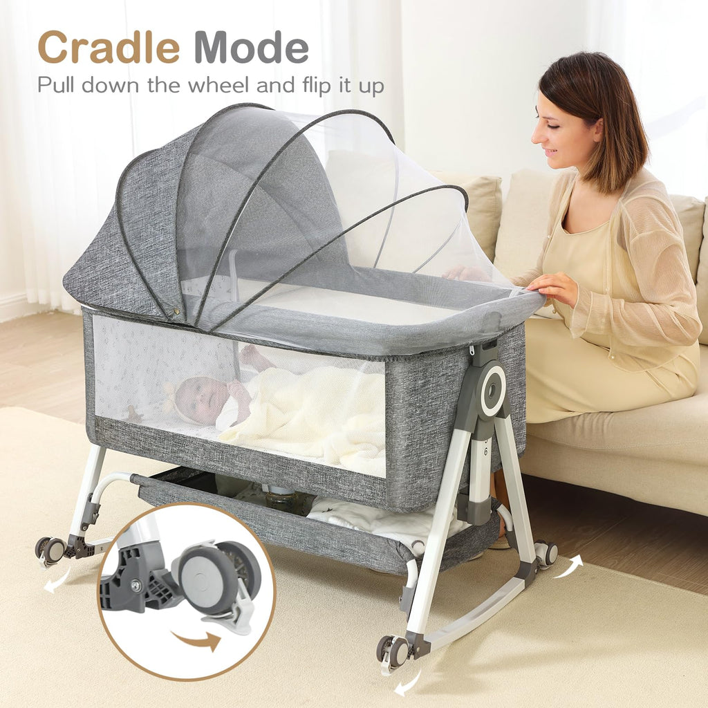 Portable Bedside Bassinet with Waterproof Mattress, Grey D877