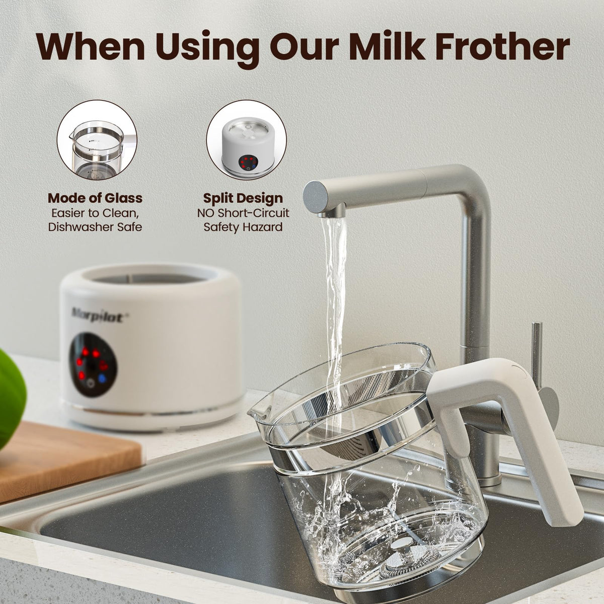 Electric Milk Frother and Steamer, 16.9oz, Dishwasher Safe, BPA Free, White T466