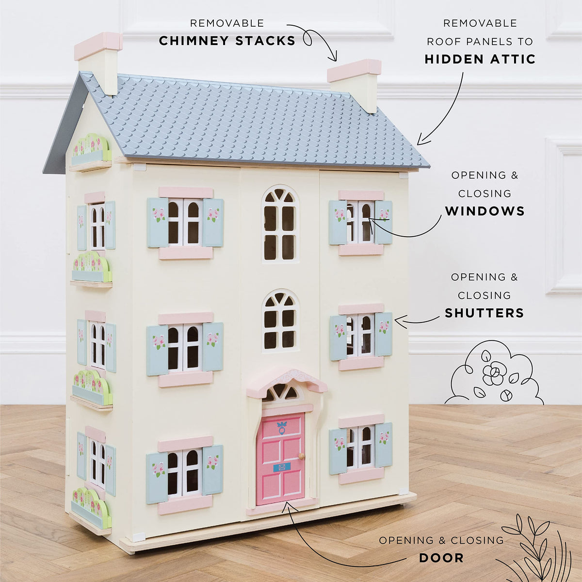 4 Storey Wooden Doll House Play Set U322