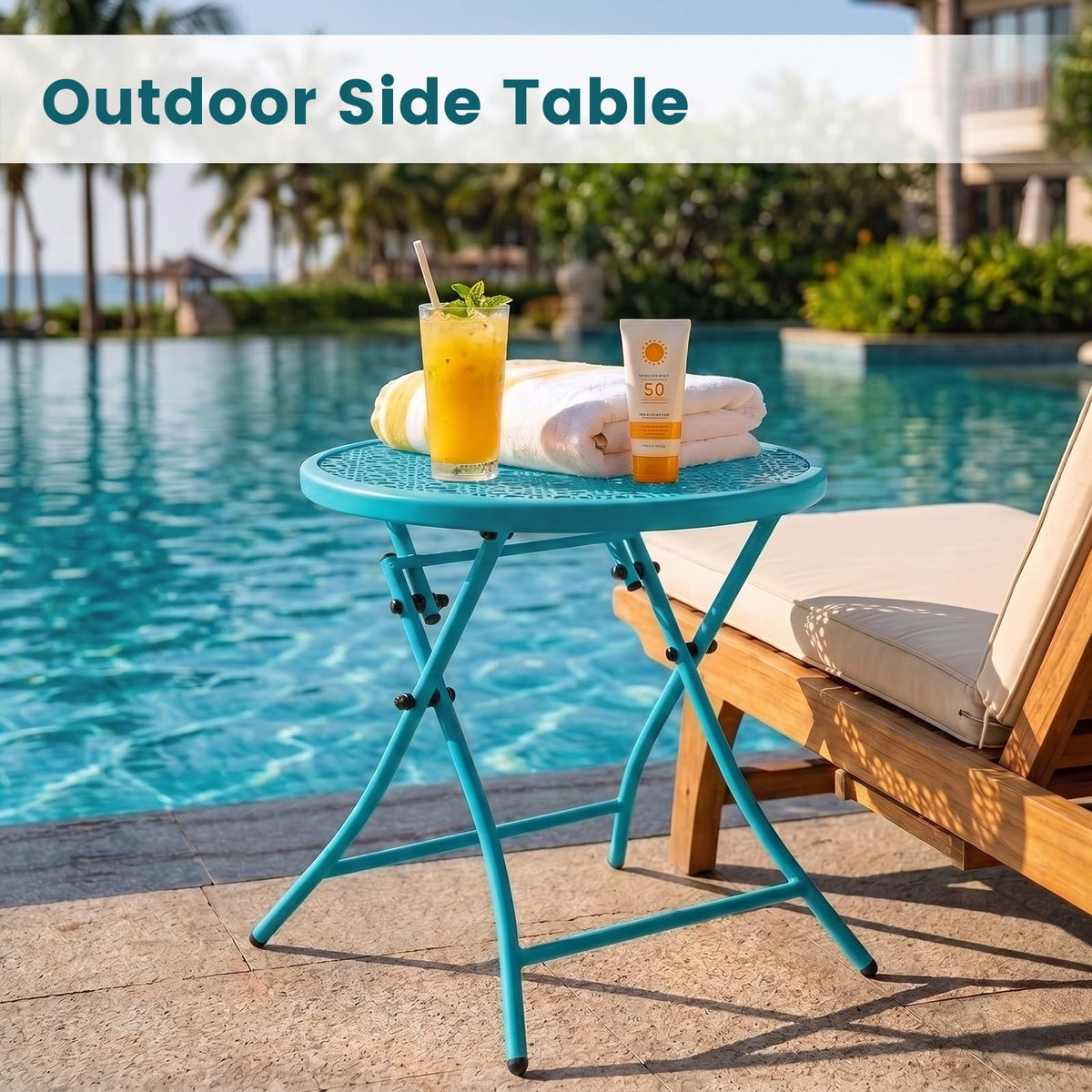 Folding Outdoor Side Table with Cutouts P8781