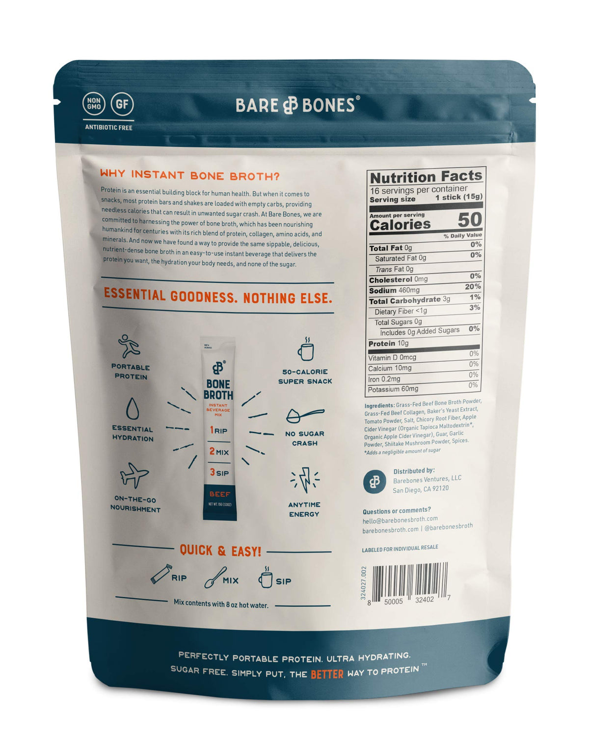 Beef Bone Broth Instant Powdered Mix 32 Pack X56830