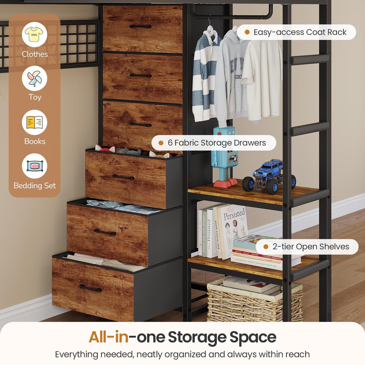 Black Twin Over Twin Triple Bunk Bed with 9 Storage Drawers J4331