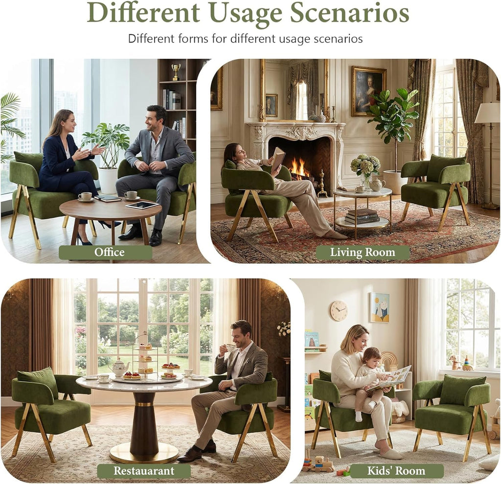 Green Velvet Dining Chairs Set of 2 with Arms U130726