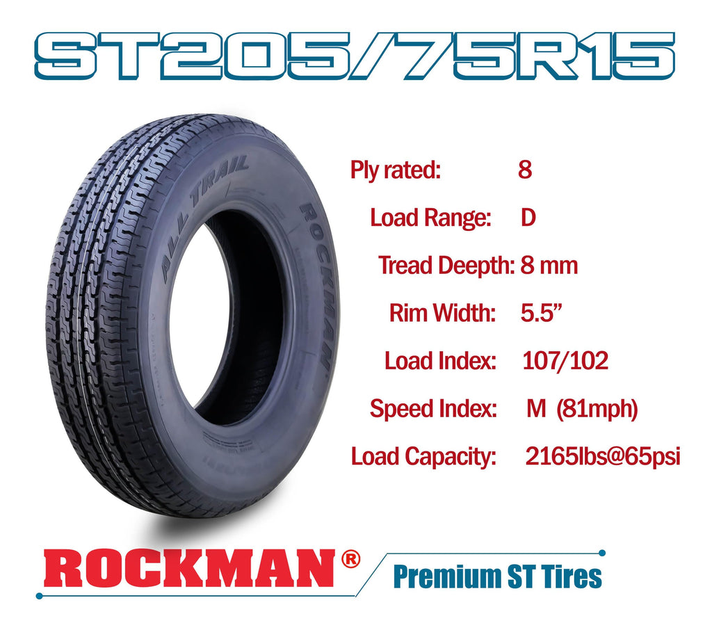 Trailer Tire & Wheel ST205/75R15 8-Ply White Spoke Rim T738357