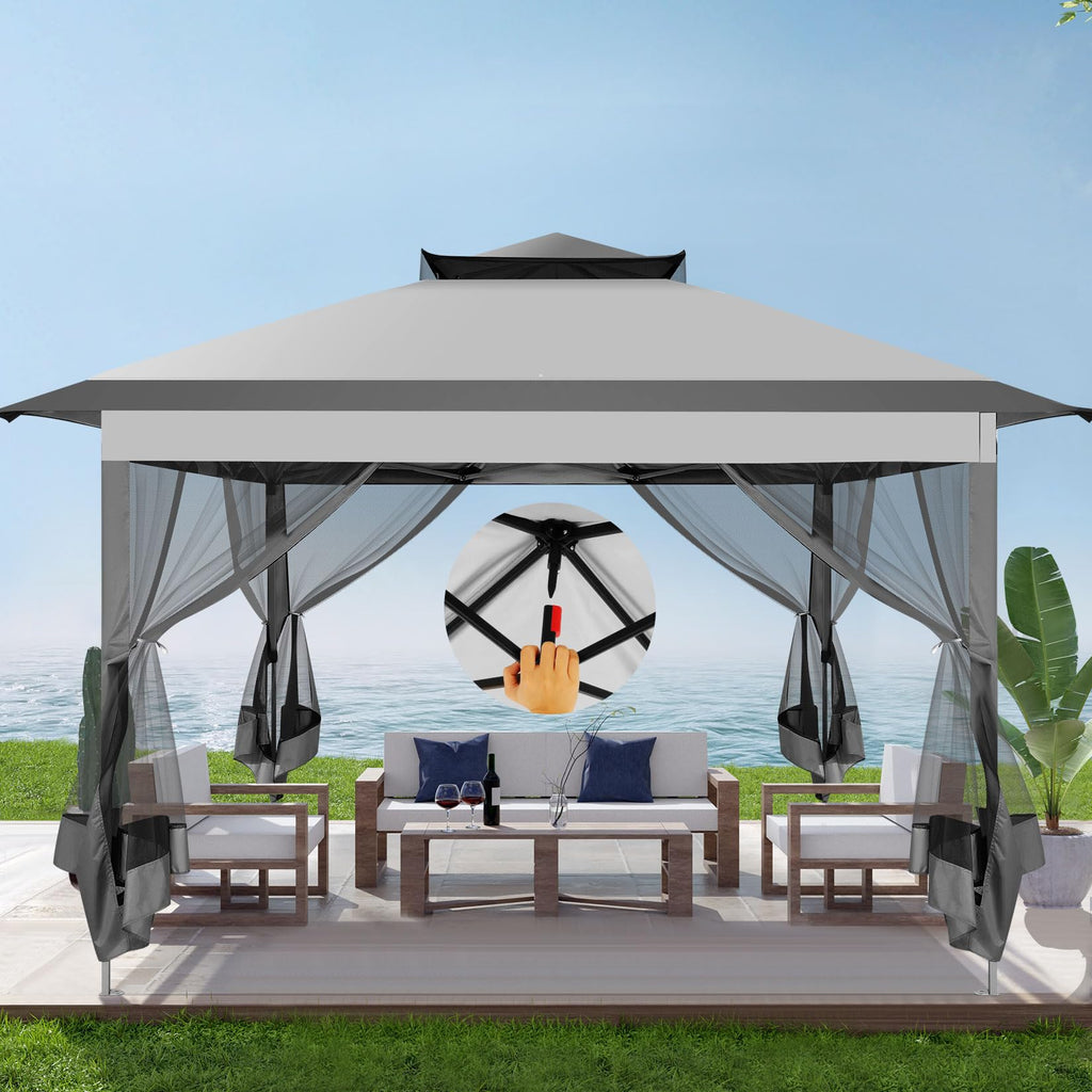 11x11 Pop Up Gazebo Canopy Tent with Mosquito Net Q6899
