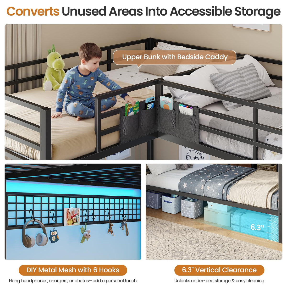 Black Twin Over Twin Triple Bunk Bed with 9 Storage Drawers J4331