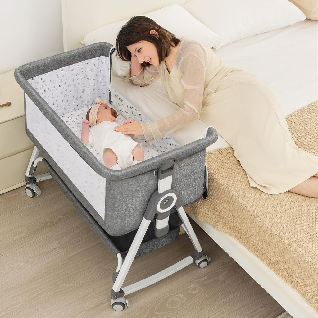 Portable Bedside Bassinet with Waterproof Mattress, Grey D877