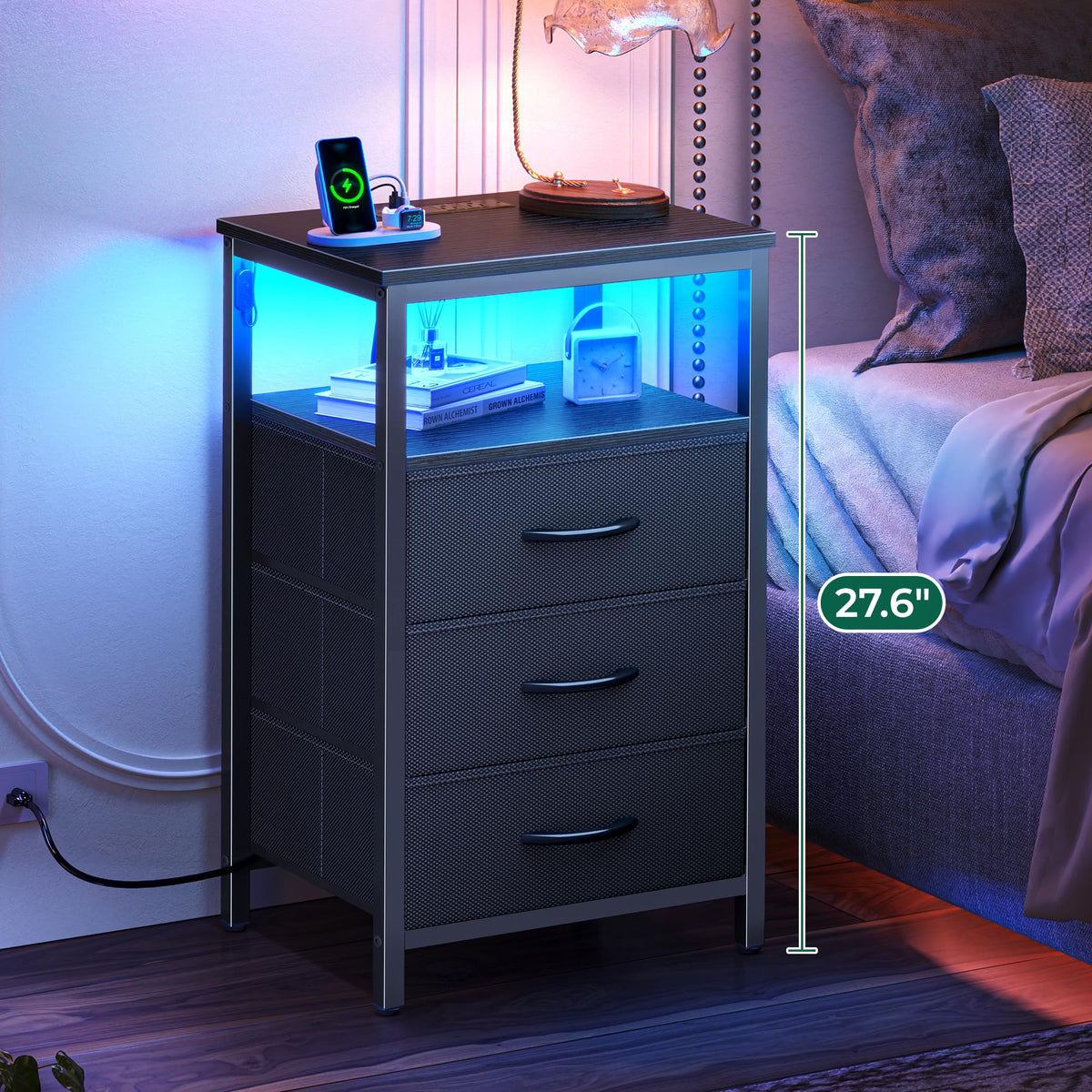 3 Drawer Nightstand with Charger Station and LED Lights S71986