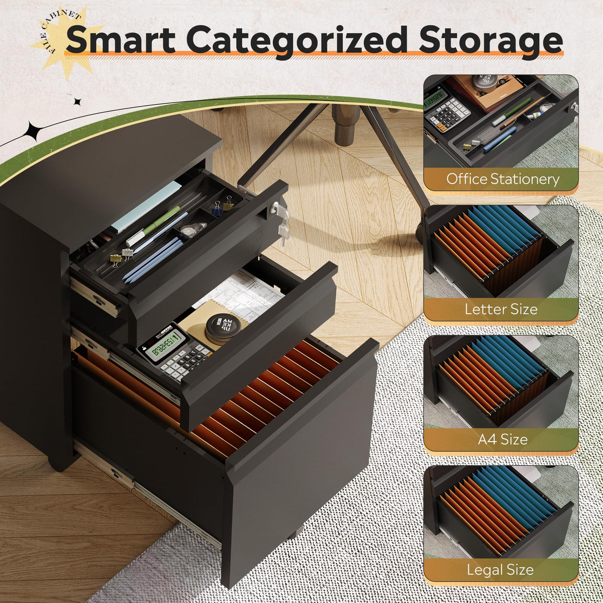 3 Drawer Mobile File Cabinet with Lock A6573