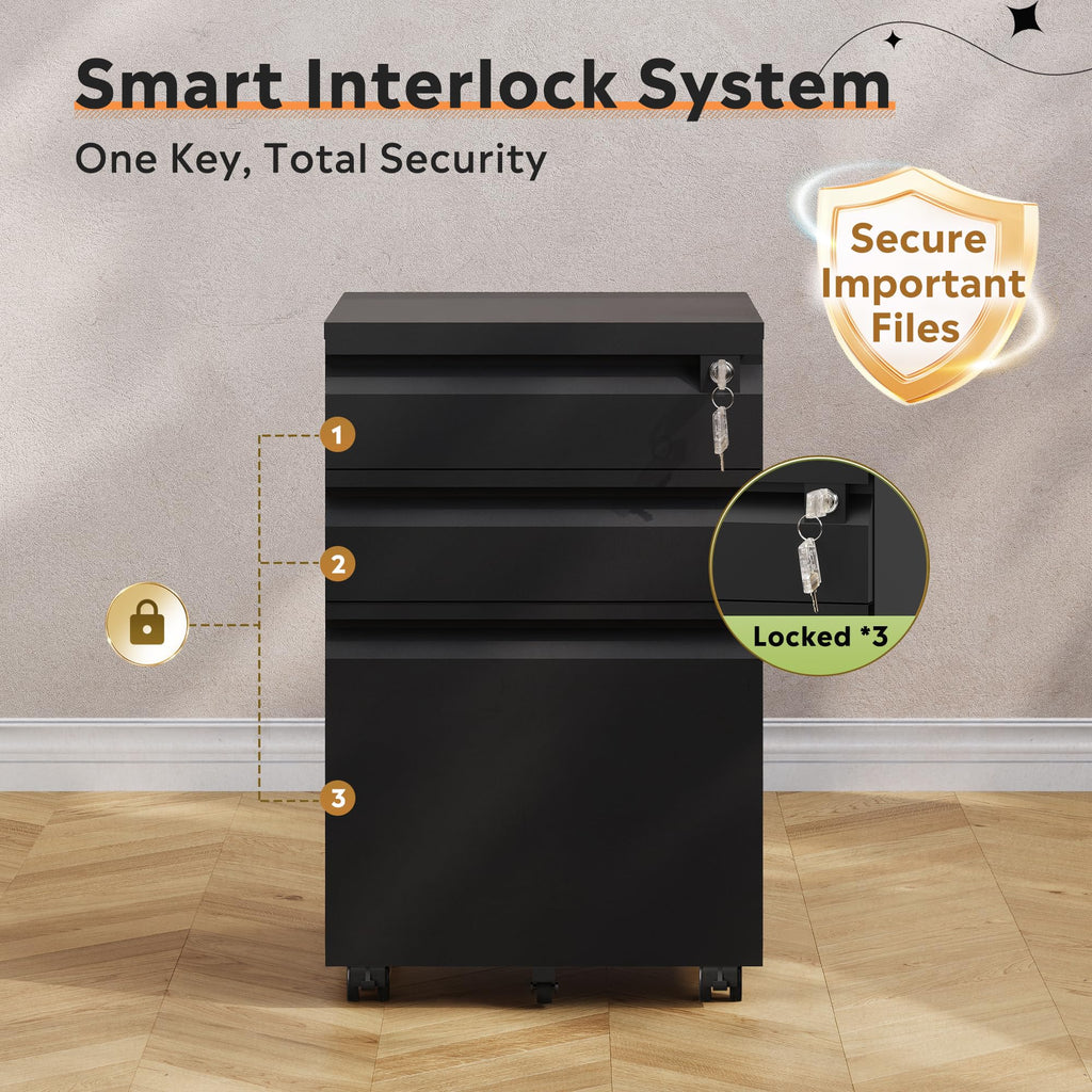 3 Drawer Mobile File Cabinet with Lock A6573